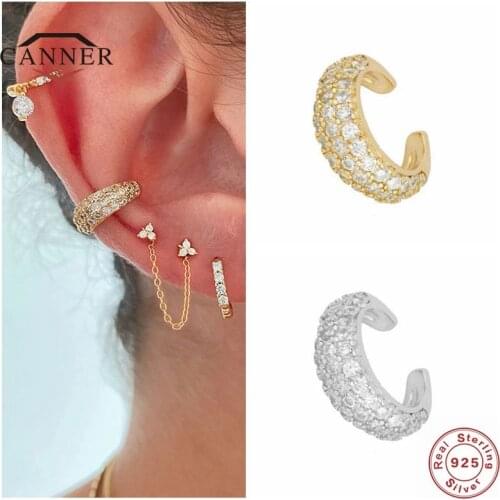 CANNER 1 Pc 925 Sterling Silver Zircon Clip Earrings For Women No Pierced Ear Cuff Earring Earings Jewelry Pendientes Kolczyki