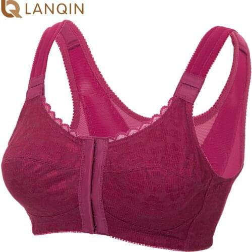 Womens Full Coverage X-shape Posture Corrector Wireless Non-padded Back Support Lace Front Closure Bra Plus Size DD E F