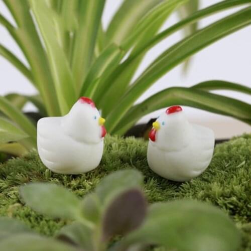 ZOCDOU 2 Pieces White Hen Cock Chicken Chook Pollo Model Small Statue Figurine Crafts Figure Ornament Miniatures Home DIY Decor