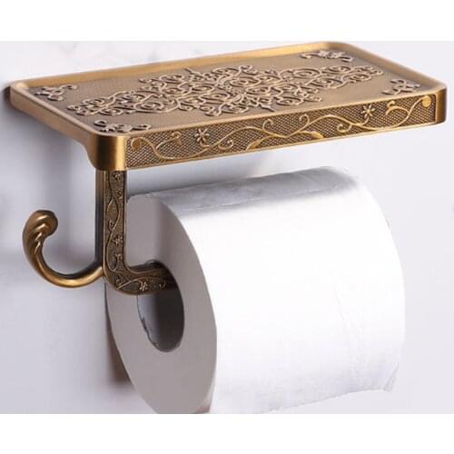 1PC Vintage Decor Style Toilet Paper Holder with Phone Shelf Wall Mounted Toilet Paper Holder for Toilet Hotel Bathroom Home