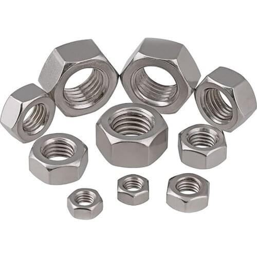 10pcs Thread Hexagon Full Nuts Hex 304 Stainless Steel DIN934 M3 M4 M5 M6 M8 M10 M12