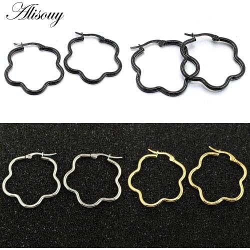 Alisouy 2PC 3 Color Punk Style Geometric Hoop Earrings For Women Statement Jewelry Fashion Metal Alloy color/Black/Gold Earring