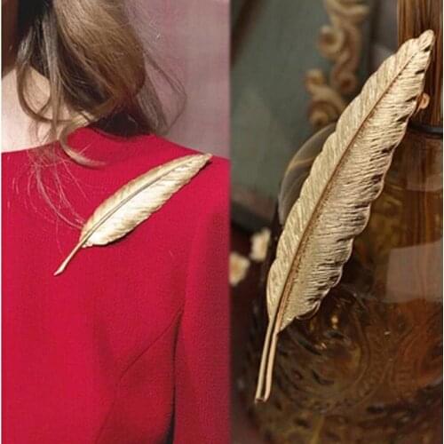 2018 Fashion Jewelry Gold Metal Broche Vintage Feather Leaf Brooch Imperdibles Grandes Large Safety Pins Brooches For Women Men
