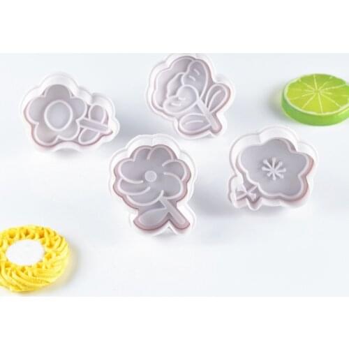 3/4PCS/set Sunflower Stamp Biscuit Mold 3D Cookie Plunger Cutter Pastry Decorating DIY Food Fondant Baking Mould Tool