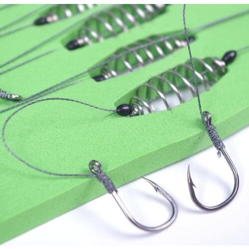 5 Pcs/Set Double-Hook Fishing Line Steel Barbed Carp Hooks Bait Feeder Accessories #07