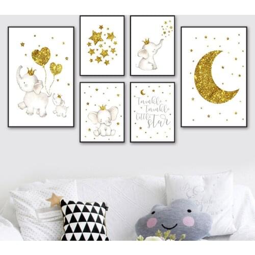 Cartoon Elephant Stars Moon Crown Balloon Quote Wall Art Canvas Painting Nordic Posters And Prints Wall Pictures Kids Room Decor