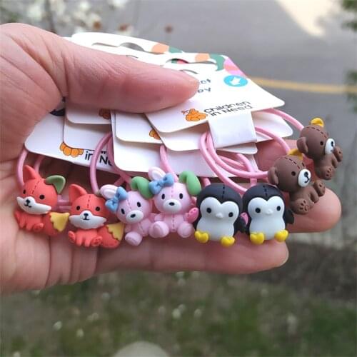 2PCS New Cute Bear Penguin Princess Headwear Kids Elastic Hair Bands Children Cartoon Ropes Girls Accessories Baby Headdress