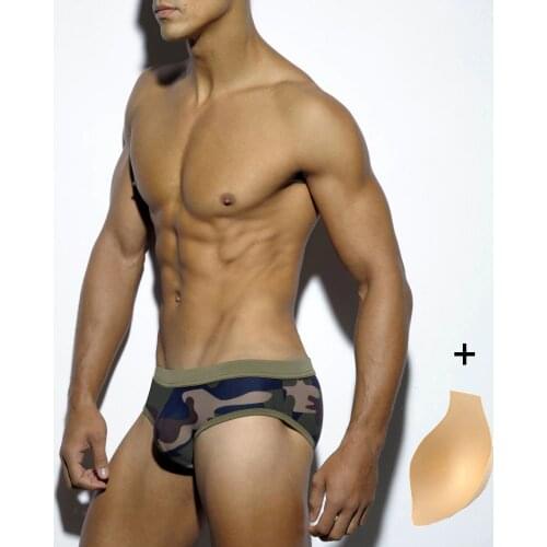 Sexy Men Swim Shorts Swimming Briefs Camouflage Man Slip Swimwear Gay Bikini Swimsuits Penis Pouch Bathing Suit With Pad Inside