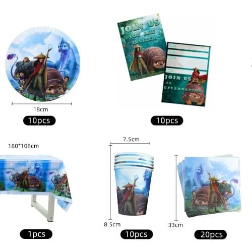 Last Dragon Theme Birthday Party Raya Fantasy Animation Movie 10 Person Set Decoration Paper Cup Plate Napkin Tablecover Items