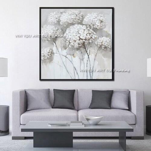 The Hot Sales Handmade Abstract Art Plant Canvas Oil Paintings For Office Decoration Pictures Frameless White Pincushion Flower
