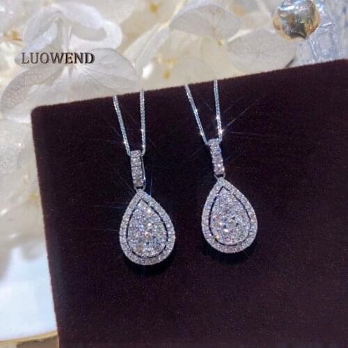 LUOWEND 100% 18K Whitee Gold Diamond Pendant Necklace Women Anniversary Necklace High Quality Birthday Gift