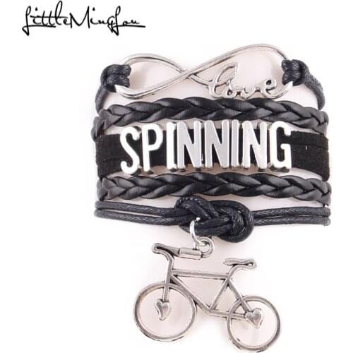Little MingLou Infinity love Spinning Bracelet Cycling Charm leather wrap men bracelets & bangles for women jewelry sport hobby