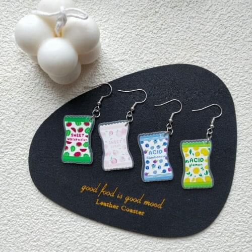 ZiccoWong Lovely Acrylic Colorful Candy Shape Ear Drop Earring For Women Girl Square Fruit Candy Sweet Long Dangle Earring Gift
