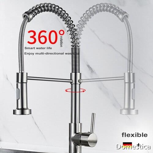 All Copper Rotatable Hot And Cold Water Multifunctional Sink Kitchen Spring Faucet Mounted Flexible Pull Out Mixer Tap Faucets