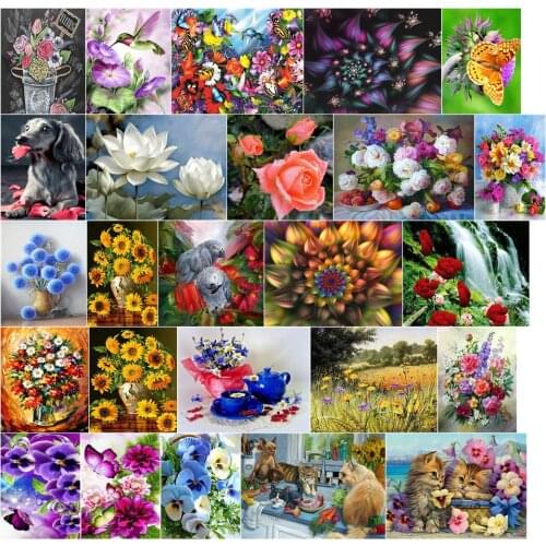 A49566 Cat Family Flower cross stitch kit people 18ct 14ct 11ct count print canvas stitches embroidery DIY handmade needlework