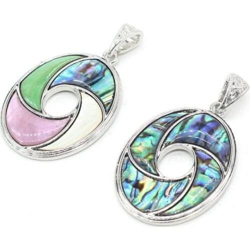 Natural Abalone Shell Pendant Exquisite Mix Color Pendant Oval Shape Charms for Making Women Men Jewerly Necklace 34x48mm