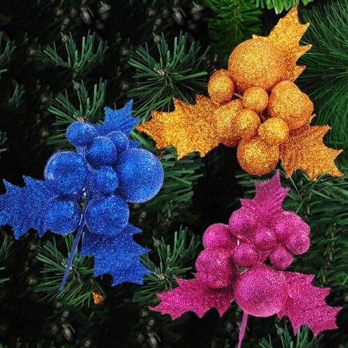 New Glitter Artificial Berry Merry Christmas Ornament Christmas Tree Fireplace Decor Home New Year DIY Wedding Party Wreath Deco