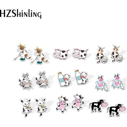 2020 New Dairy Cow Stud Earring Happy Animal Acrylic Earrings Resin Epoxy Handmade Jewelry