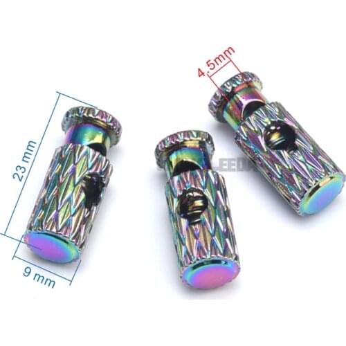 NEW 20pcs/lot RAINBOW color metal alloy stoppers toggle cord locks Drawstring lock one hole for 3mm, 4mm cord STP-025