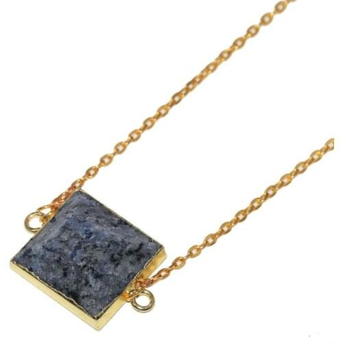 New Style Natural Blue Quartz Crystal Charm Connector chain necklace women Gem stone rectangle pendant necklace men