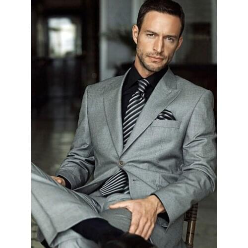 ANNIEBRITNEY Grey 2 Piece Slim Fit Men Business Suit Tailor Made Groom Wedding Tuxedo 2 Piece Prom Wedding Business Men Suit Set