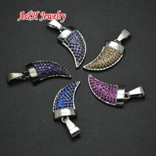 Lovely Women Fang Shape Pendants Zircon Paved Stainless & Gun Black Color Charms Fit For Earring Making 10pc/lot