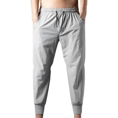 Solid Color Straight Men Pants Ankle-Length Elastic Waist Ankle Banded Oversize Pants Sweatpants Streetwear 2021 Male Clothing
