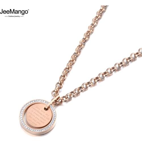 JeeMango Trendy Mosaic CZ Crystal Tag Charm Pendant Necklaces For Women Titanium Stainless Steel Choker Necklace Jewelry JN19142