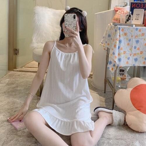 Sexy Lingerie Spaghetti Strap Cotton Nightgowns for Women 2021 Summer Korean Sleepwear Home Dress Night Dress Nightdress Nighty
