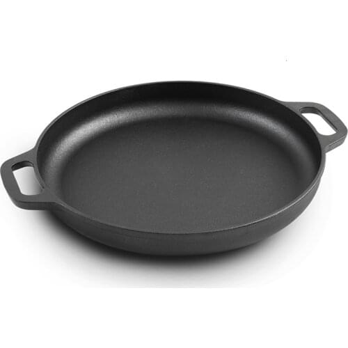Thickened cast iron uncoated grilled pancake fruit tool flat frying pan household non-stick cooking omelet pot glass lid