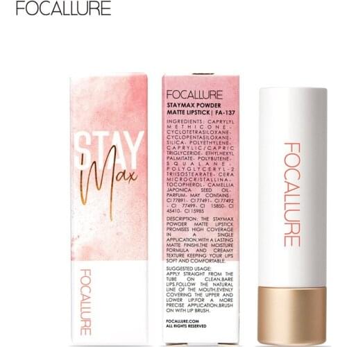FOCALLURE Staymax Powder Lipstick Makeup Batom Long-lasting Waterproof Lip Balm 12 Colors Matte Highly Pigmented Lip Tint TSLM1