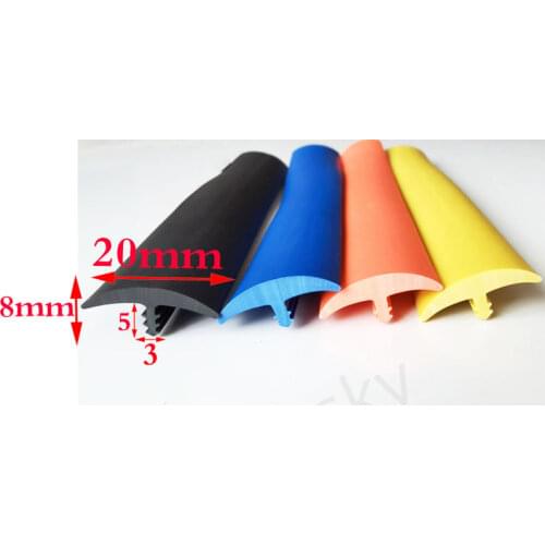 Rubber T Strip for Cable Solar Glass Metal Wood Panel Edge Encloser Shield Sealing 20x8mm Blue Red Yellow