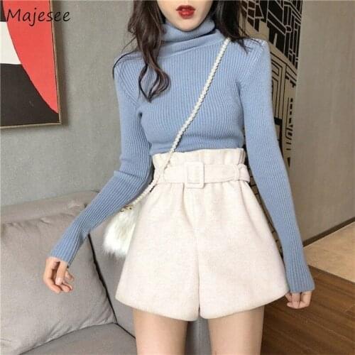 Shorts Women High Waist Sashes Solid Autumn Female Warm Loose Slim Korean Style Stylish Office Lady Students Leisure Chic New
