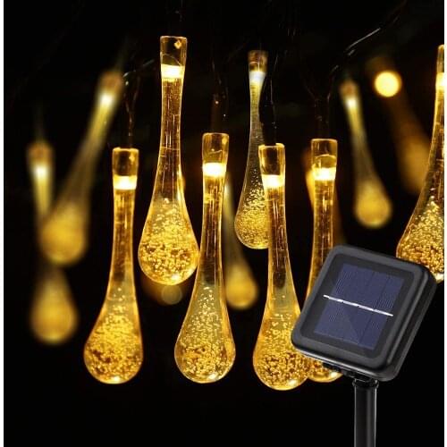 5M 10M LED Solar Light String Indoor Outdoor Waterproof Water Drop Fairy Lights Decoration for Christmas Garden Party Lighting