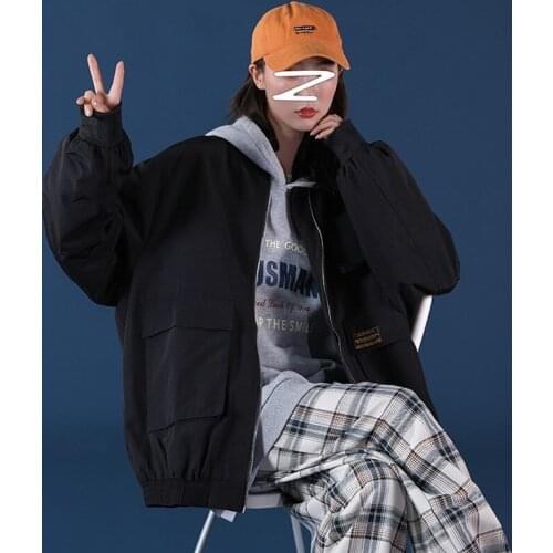 Streetwear Hipster Autumn Fashion Women Bomber Jacket Zipper Outwear Stand Collar Loose Black Army Green Windbreaker 4XL 5XL