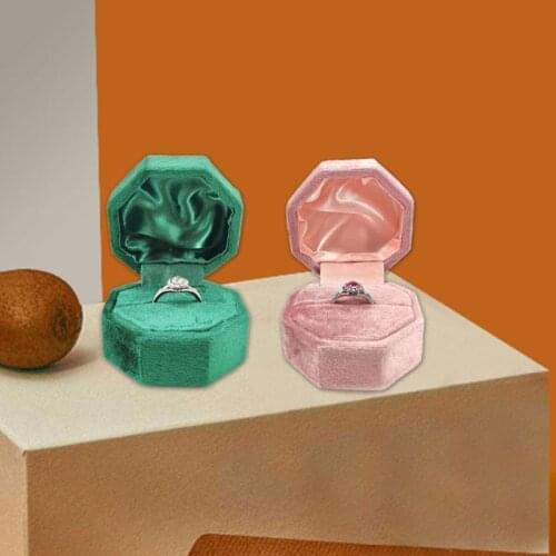 Octagon Velvet Ring Bearer Box Premium Gorgeous Vintage Single Ring Display Holder with Lid for Proposal Engagement Wedding