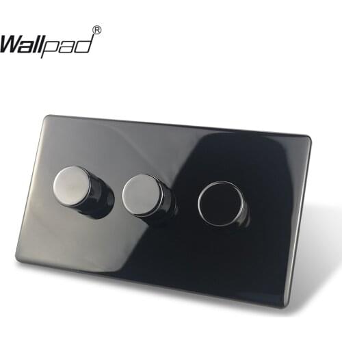 Wallpad Black Nickel 3 Gang 2 Way Triple LED Light Dimmer Switch Push On Off Stainless Steel Panel Metal Button