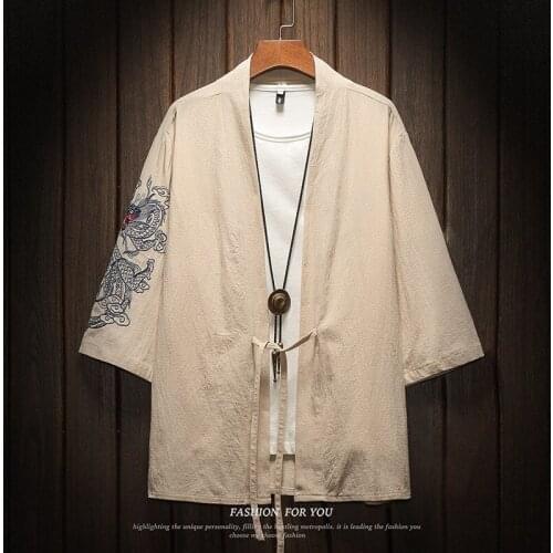 Japanese Style Embroidery Cardigan Fashion Men Summer Kimono Coats New Long Sleeve Daily Loose Clothes Chinese Style Hanfu Tops
