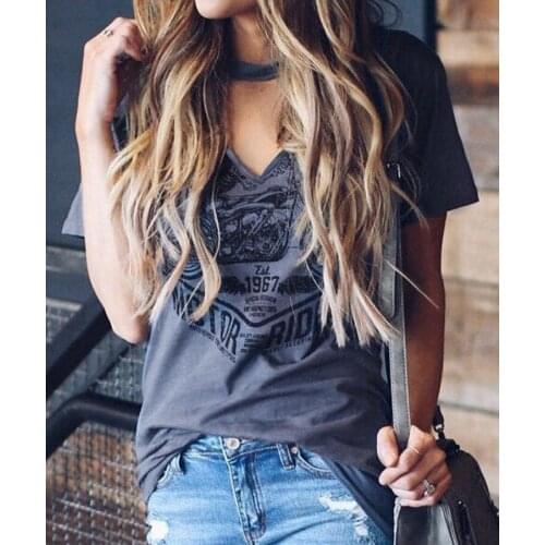 Women Sexy Short Sleeve Tees T-shirt Femme Imprime Tops Lady Streetwear Tops Tee for Summer Printed V-Neck T-shirt