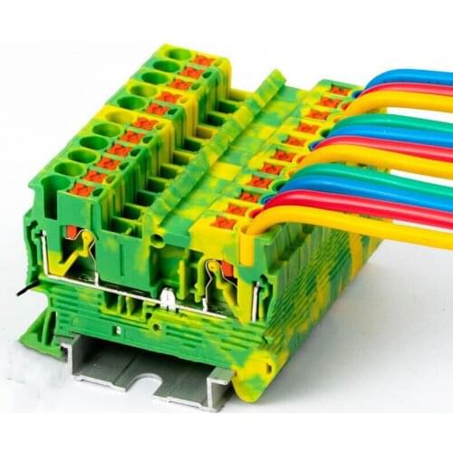 10Pcs PT-4PE Instead of PHOENIX CONTACT Ground Spring Feed Through Connection Push In Din Rail Terminal Block PT4-PE