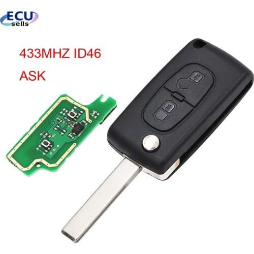 2 Button Folding Flip Remote Key for Peugeot 307 433MHZ ID46 Chip 0536 models up to 2011 0416 HU83