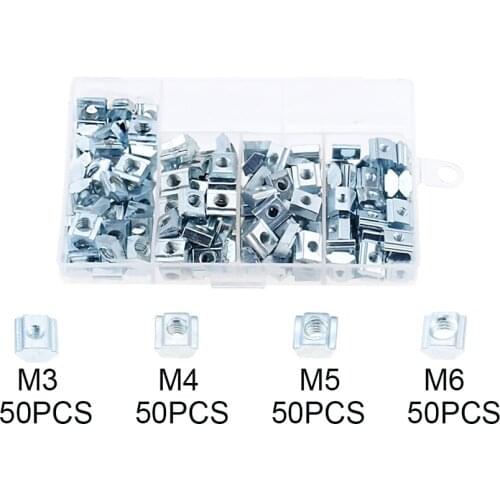 200PCS/Box M3 M4 M5 M6 T Block Square Nuts T-Track Sliding Hammer Nut For Fastener T Slot Aluminum Profile 2020