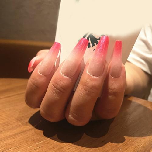 24pcs Professional False Nails Glitter Gradient Long Ballerina Full Cover Artificial Nail Art Wearable Manicure Press on Nails