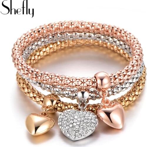 3Pcs Heart Crystal Charms Bracelet Popcorn Chain Mix Color Fashion Bracelet For Women Gift Party Jewelry New 2019 Dropshipping