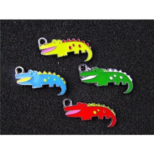 AE762 Mix Color 100Pcs Alloy Metal Enamel Crocodile Charms Pendant 33x13mm bead