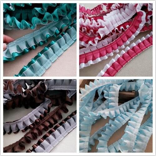 1Meter Coffee Green Red Satin Ribbon Pleated Lace Collar Trims Embroidery Laces Sewing Accessories Clothing Hats Decor 4cm Wide