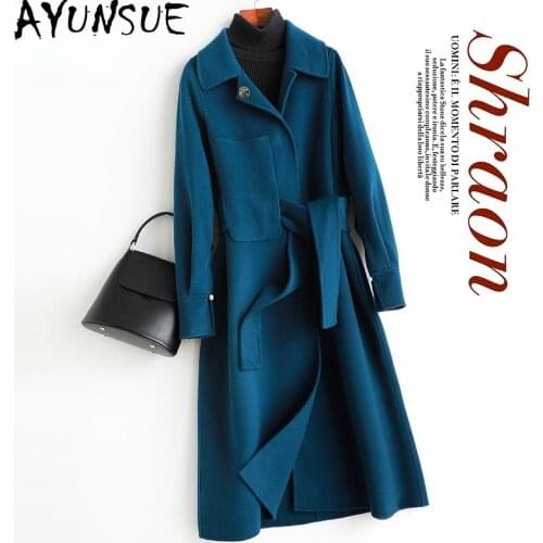 AYUNSUE Elegant Long 100% Real Double-side Woolen Coat Female Spring Autumn 2021 Korean Thin Wool Jakcet Jaqueta Feminina Gxy417