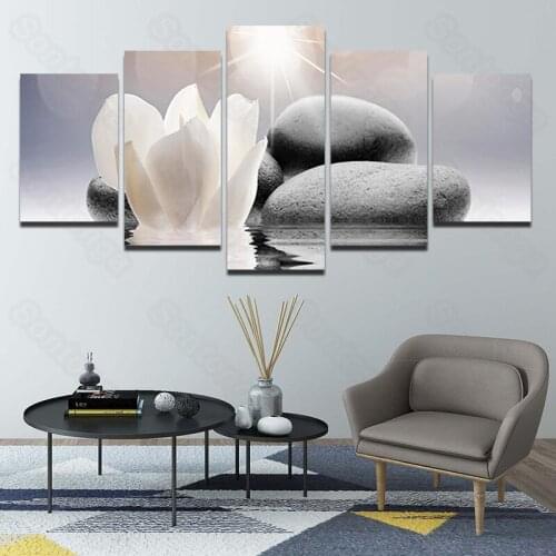 Frameless Painting Lotus Stone Personality Art Poster Living Room Decoration Sofa Background Wallpaper 3D Stereo Wall Stickers