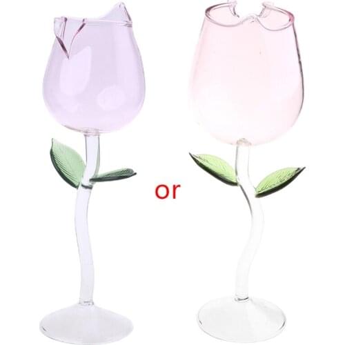 Rose Flower Goblet Glasses ,Hand Blown Crystal Champagne Flutes Classy Red Wine Glass Wine Juice Goblet for Party Kitch