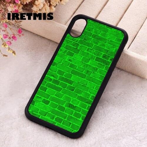 Iretmis 5 5S SE 2020 Phone Cover Case for iPhone 6 6S 7 8 Plus X Xs XR 11 12 Mini Pro Max Silicone Bright Neon Green Brick Wall